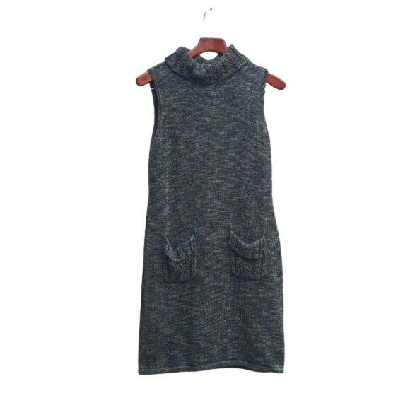 Calvin Klein Dress Sweater Marled Knit Sleeveless Cowl Tunic Pockets Green Sz L - Picture 1 of 9